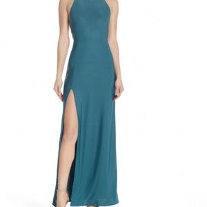 Teal Cross Back Halter Dress